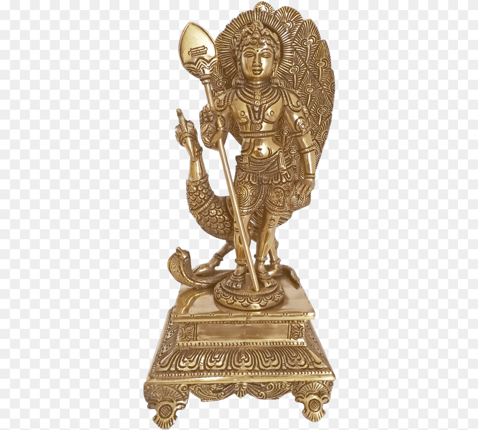 Antique Brass Lord Velmurugan With Beautifull Peacock Statue, Bronze, Person, Face, Head Free Png