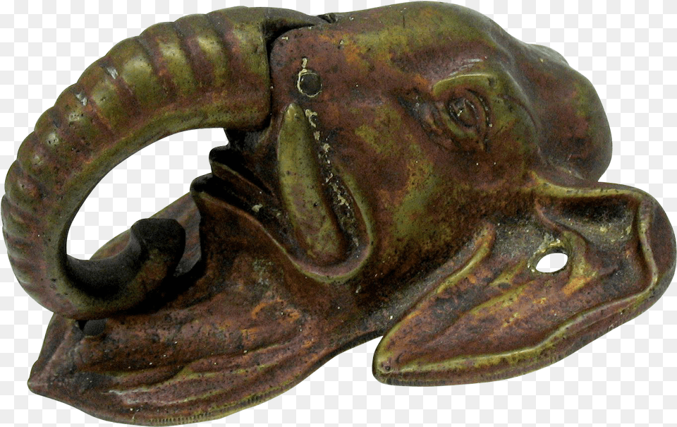 Antique Bronze Figural Elephant Head Dook Knocker Bronze Sculpture, Accessories, Animal, Fish, Ornament Png Image