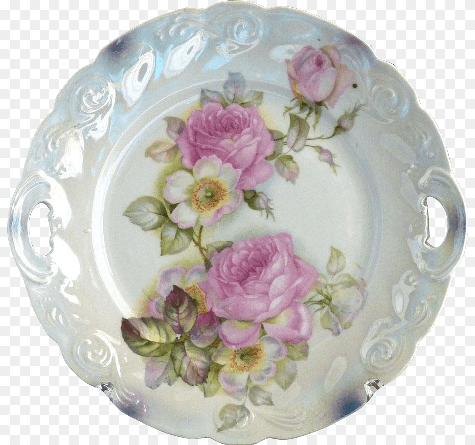 Antique Cake Plate Heirloom Roses Bavaria Lusterware Ceramic, Art, Pottery, Porcelain, Plant Png Image