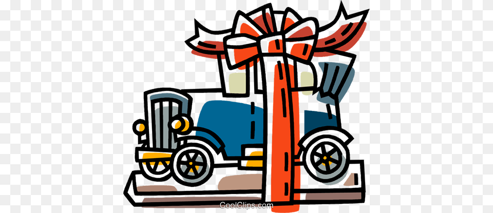 Antique Car Wrapped As A Present Royalty Vector Clip Art, Bulldozer, Machine, Wheel, Transportation Free Png