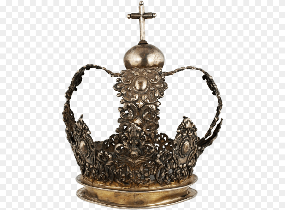 Antique Century Hand Wrought Silver Crown Cross Peru Crowns, Accessories, Bronze, Jewelry, Chandelier Png Image