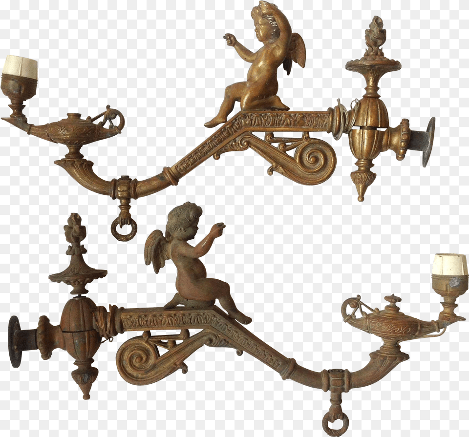 Antique Cherub Gas Sconces Aladdin39s Lamp Victorian Sconce, Bronze, Chandelier, Person, Baby Free Transparent Png