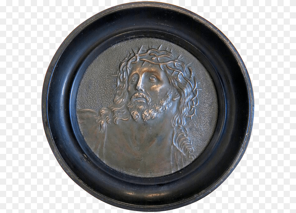 Antique Copper Plaque Depicting The Portrait Of Jesus Antique, Photography, Adult, Face, Head Free Png