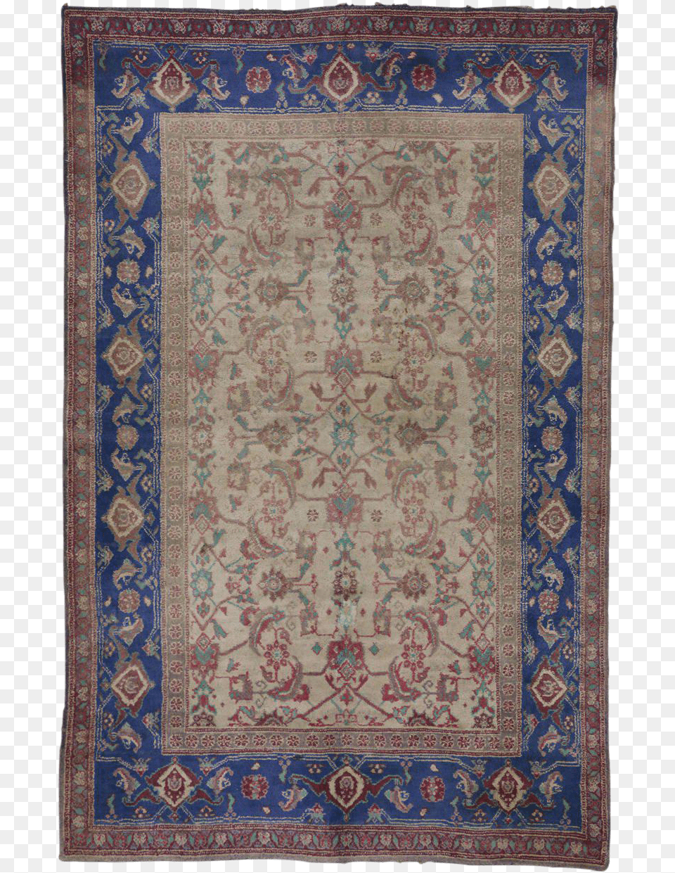 Antique Cotton Indian Agra Carpet With Blue Border Carpet, Home Decor, Rug Png Image