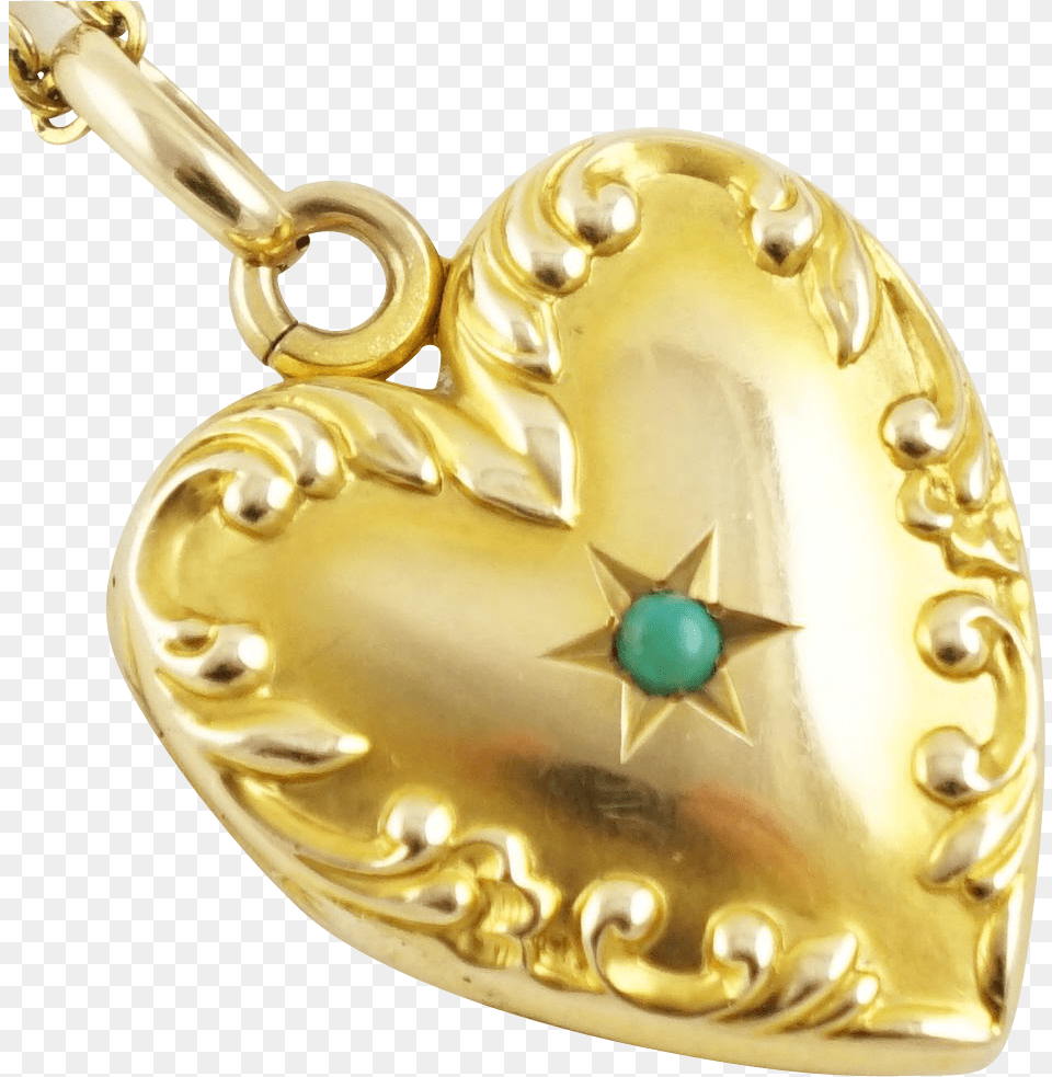 Antique Edwardian 14k Gold Scroll Border Heart Locket Locket, Accessories, Pendant, Jewelry, Face Png