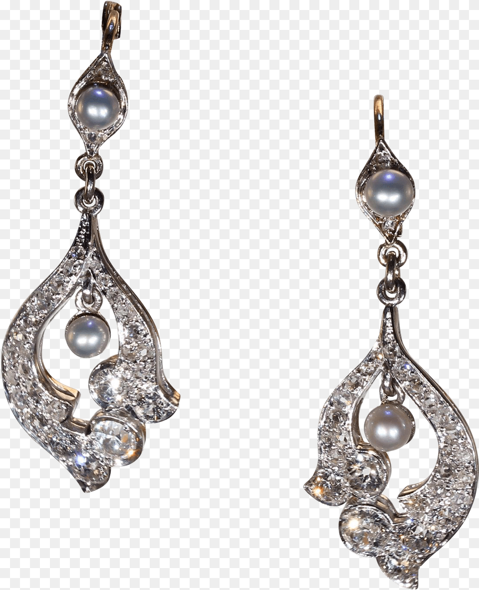 Antique Edwardian Diamond Pearl Earrings 18k Gold Platinum, Accessories, Earring, Jewelry, Gemstone Free Transparent Png