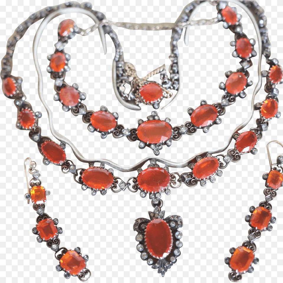 Antique Edwardian Fire Opal Set Necklace Bracelet Earrings Necklace, Accessories, Earring, Jewelry, Gemstone Free Png Download