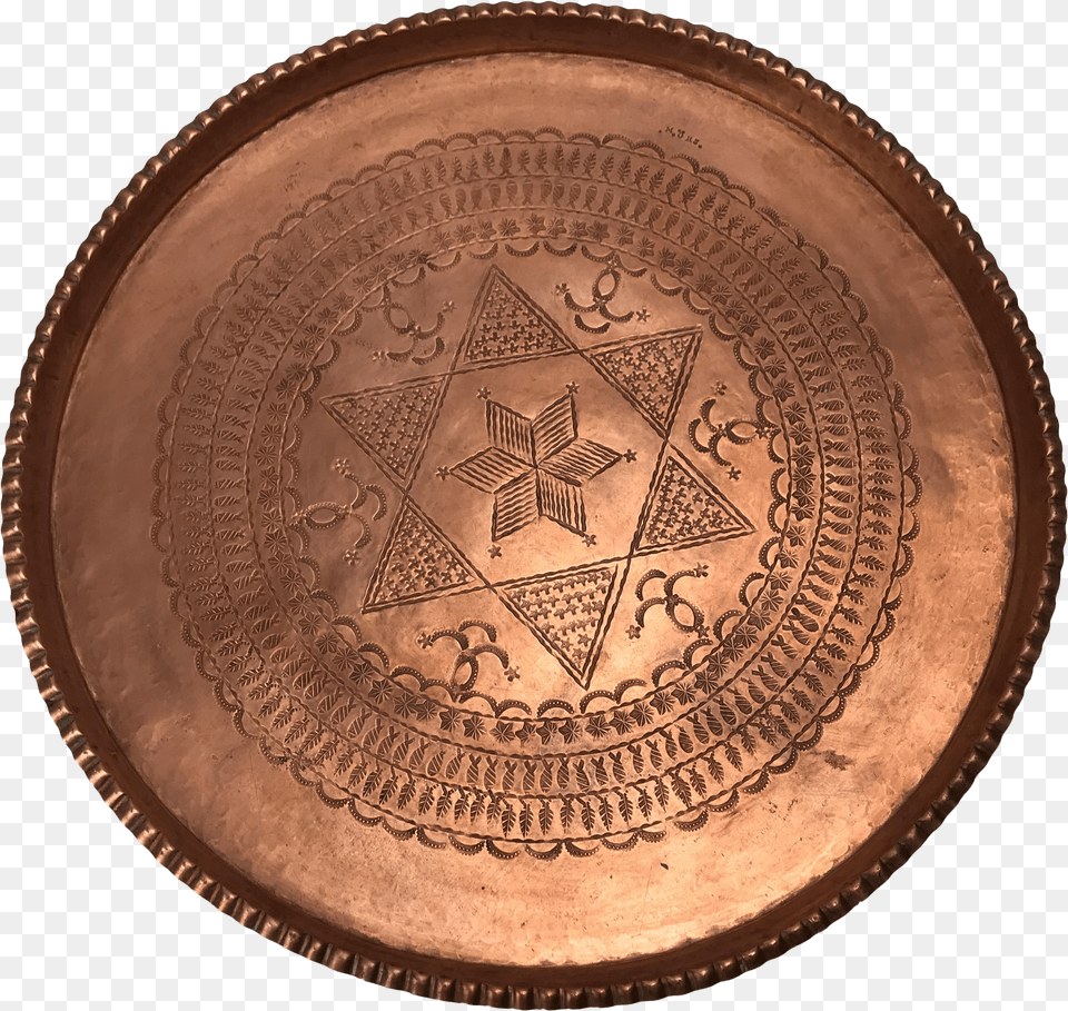 Antique Engraved Copper Tray Judaica Star Of David Antique Png