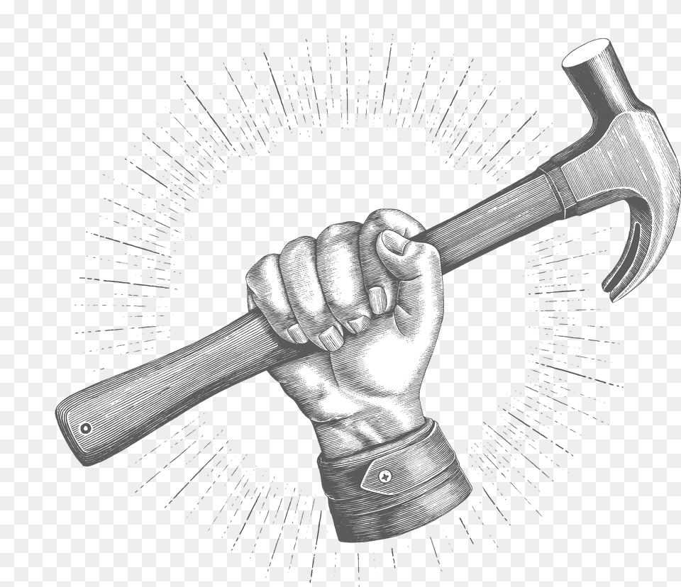 Antique Engraving Of Hand Holding A Hammer Carpenter Logo, Device, Electronics, Hardware, Blade Free Transparent Png