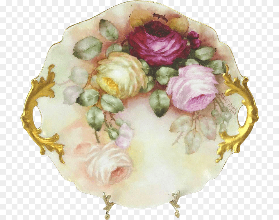 Antique French Limoges Double Handle Hand Painted Plate Porcelain, Art, Pottery, Accessories, Painting Free Png Download