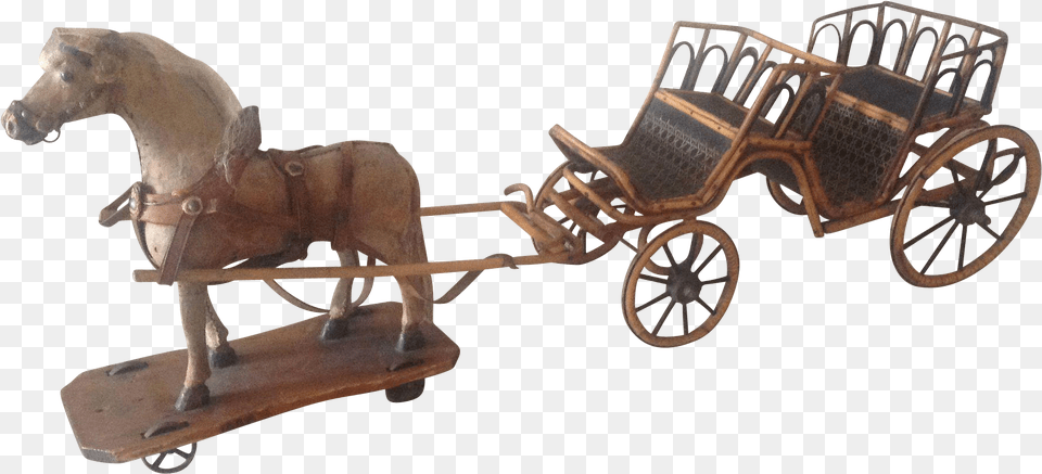 Antique French Toy Skin Covered Horse And Open Carriage Horse, Wheel, Machine, Wagon, Horse Cart Png