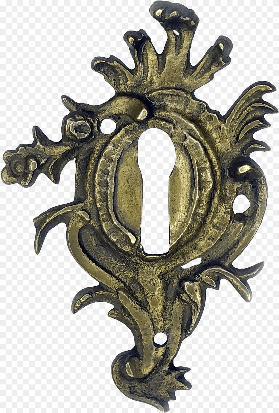 Antique French Victorian Ornate Brass Escutcheon Keyhole Cover Emblem, Bronze, Accessories, Animal, Lizard Free Png