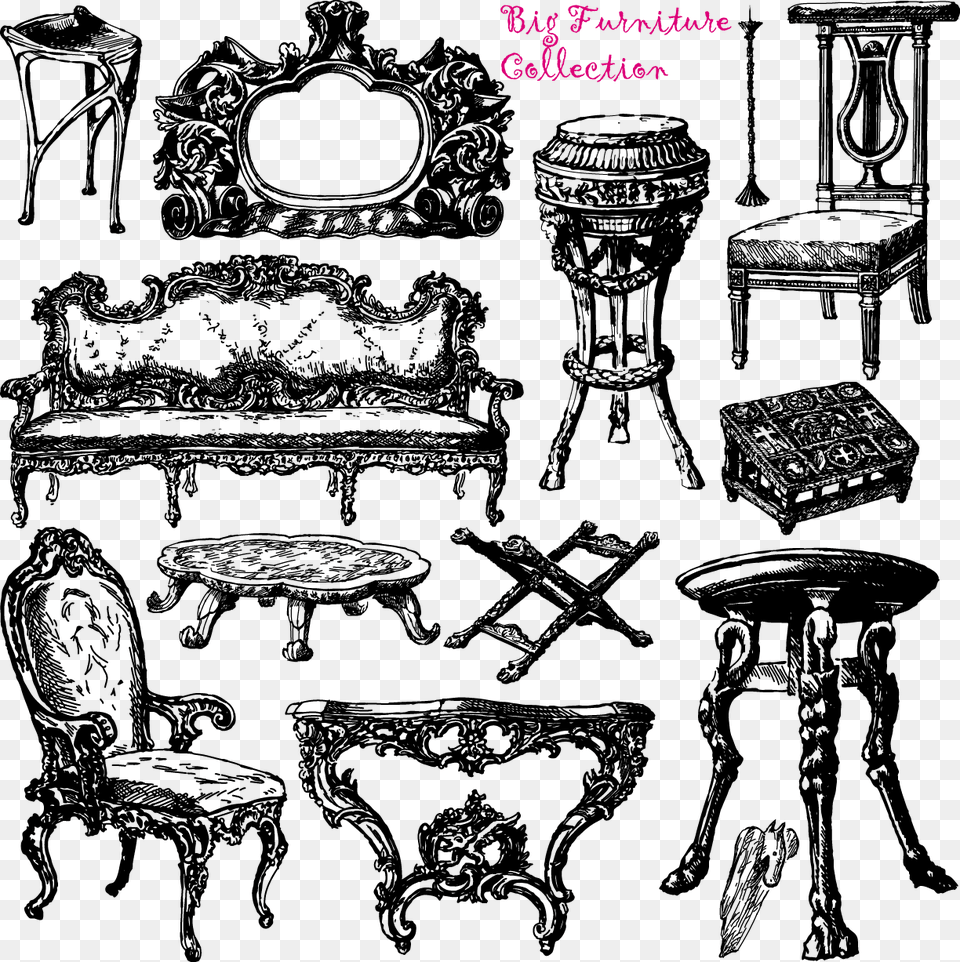 Antique Furniture Vector, Chair, Table, Couch, Bench Png Image