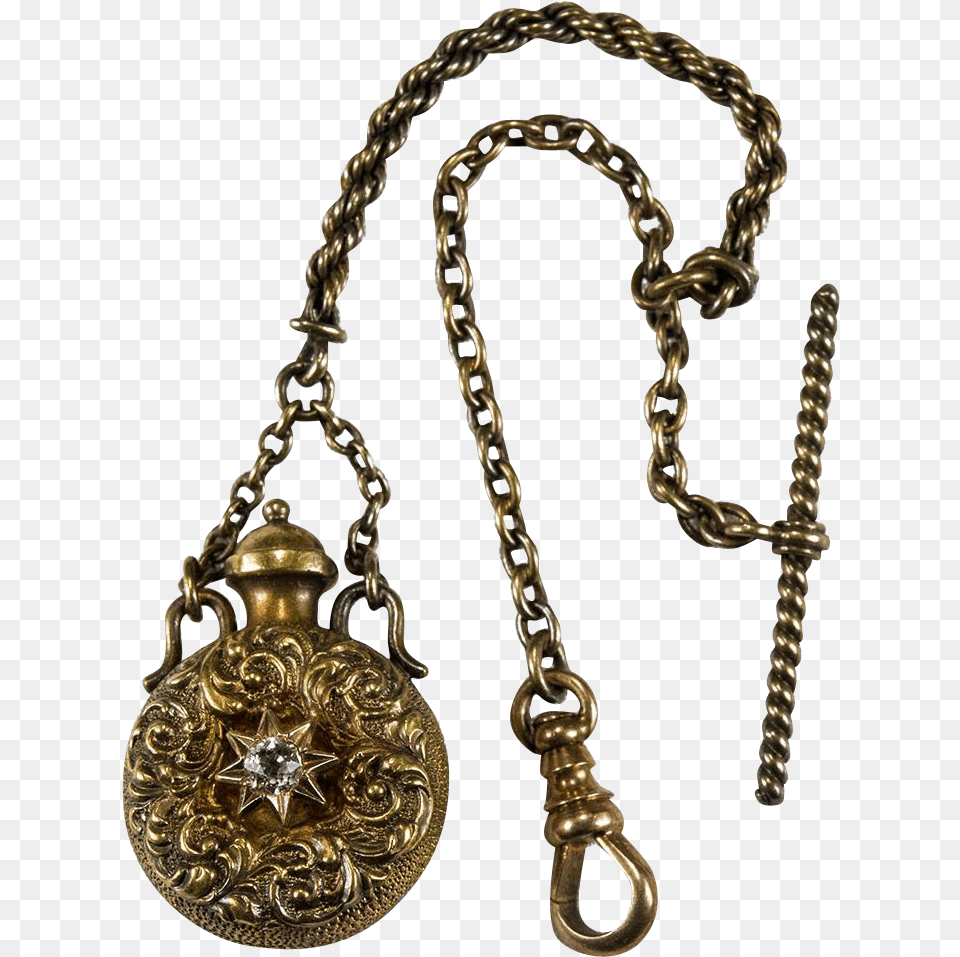 Antique Georgian Perfume Bottle Pendant Gold Watch Chain, Accessories, Jewelry, Necklace, Diamond Free Png