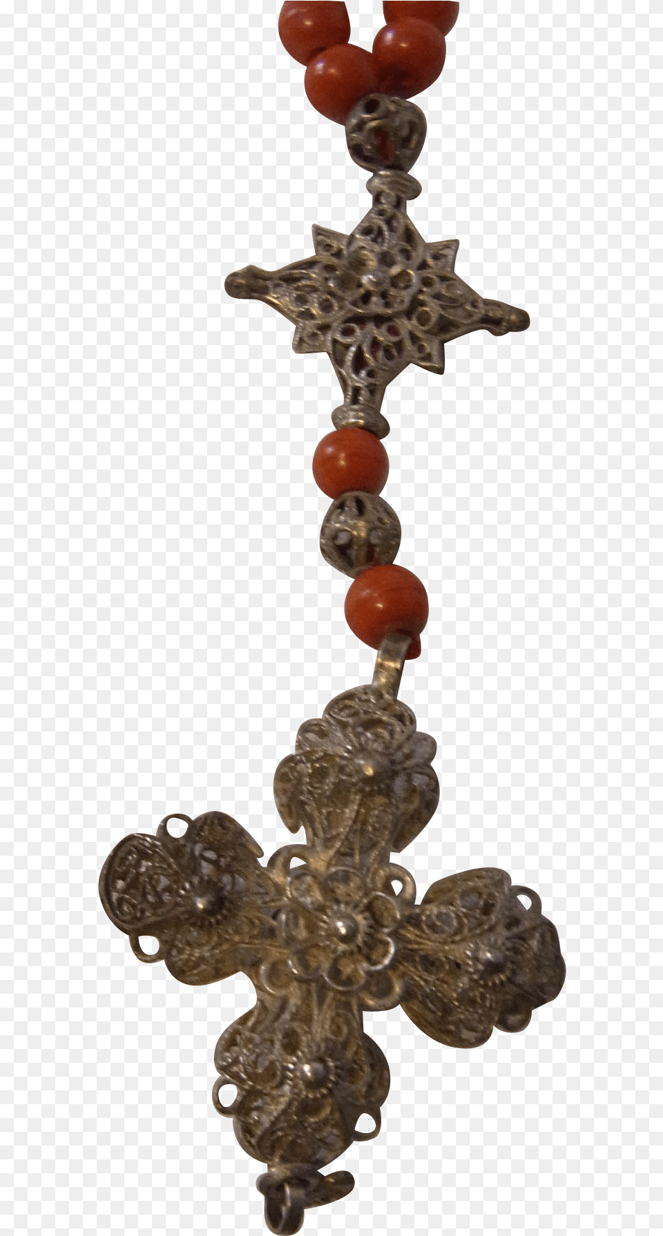 Antique German Rosary 1850s With Coral Beads Bead, Accessories, Cross, Symbol, Bronze Free Transparent Png
