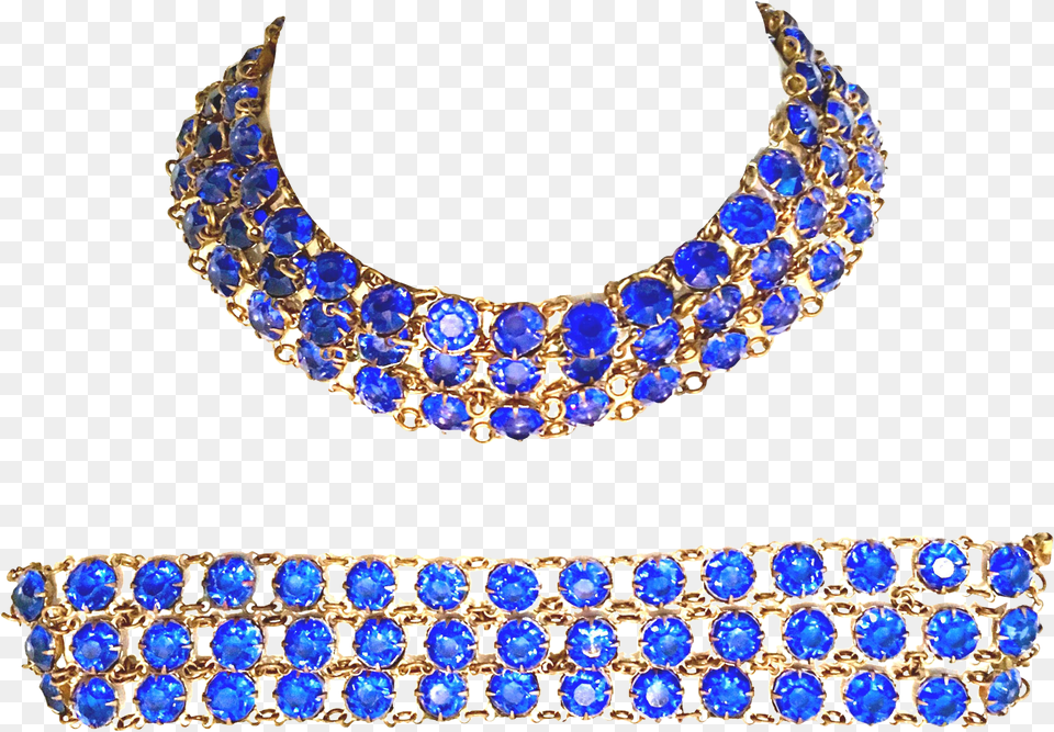 Antique Gilt Gold Sapphire Blue Faceted Glass Choker Necklace U0026 Bracelet Set Of 2 Necklace Png