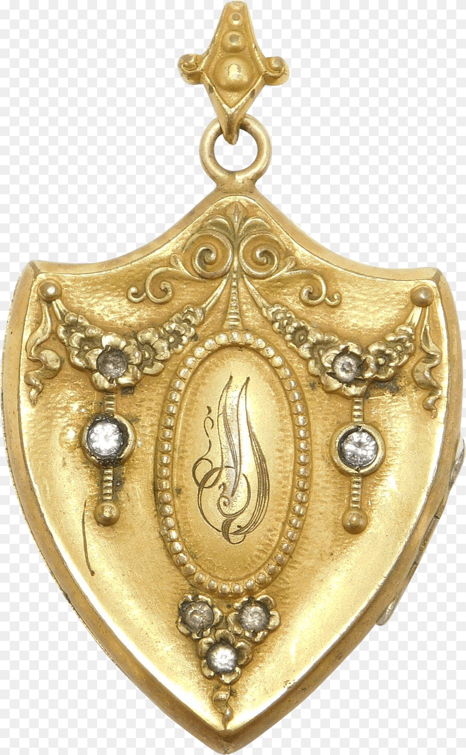 Antique Gold Filled Ornate Shield Shaped Locket Hearts Shape, Accessories, Pendant, Jewelry Free Png