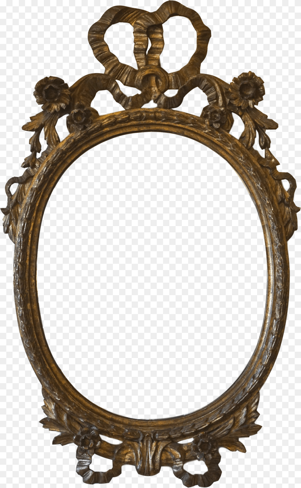 Antique Hand Carved Italian Floral Bow Oval Mirror Milch, Photography, Bronze Free Png Download