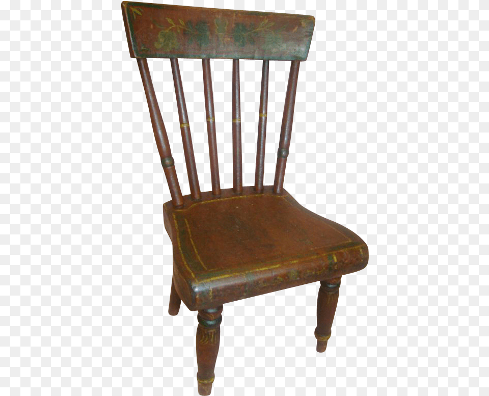 Antique Hand Painted Design Wooden Doll Wood Chair No Background, Furniture, Armchair Free Png