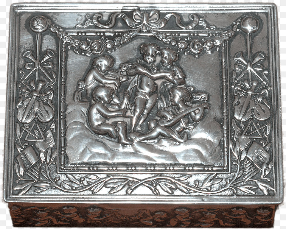 Antique Handmade Sterling Silver Trinket Box With Cherub, Archaeology, Art, Painting, Bronze Free Png Download
