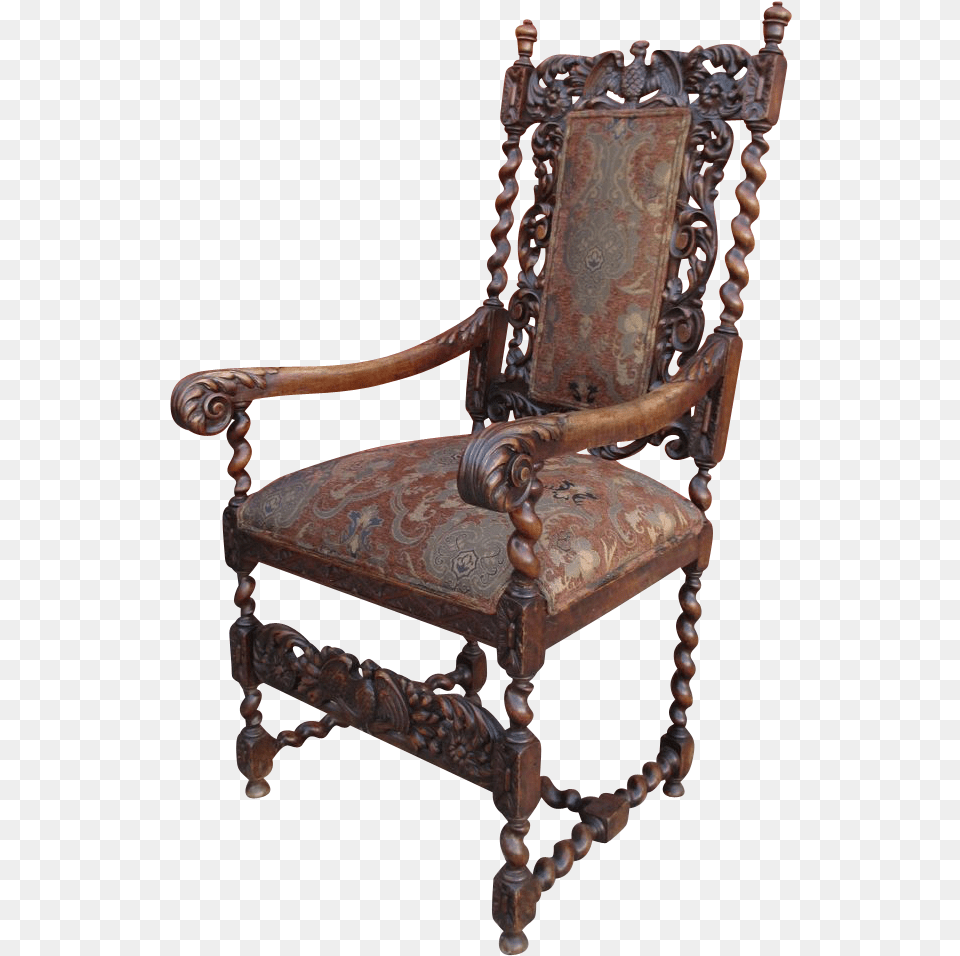Antique High Back Barley Twist Chair Transparent Background Antique Tranparent Bg, Furniture, Armchair Png Image