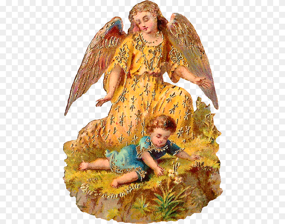 Antique Images Angel Guardian Angel Messages, Boy, Child, Male, Person Png Image