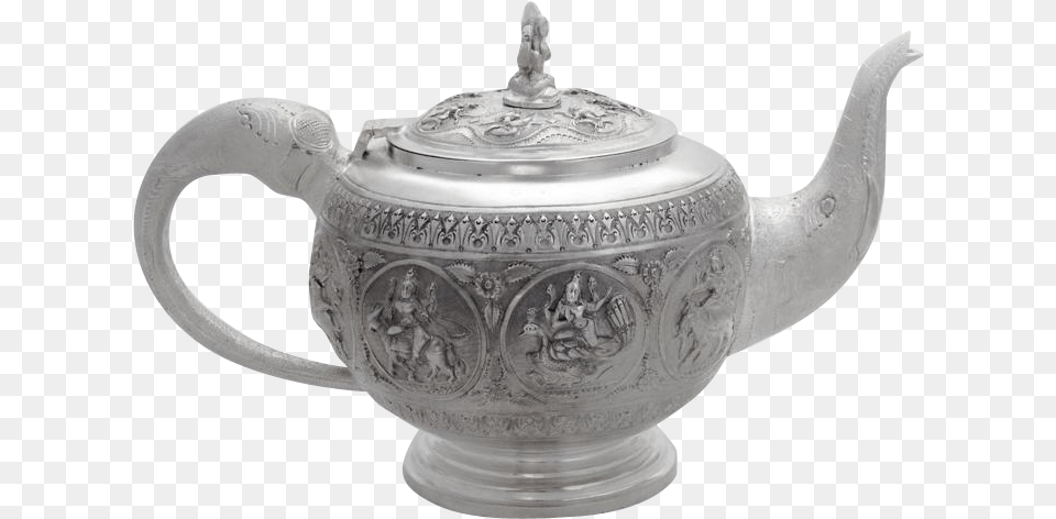 Antique Indian Raj Figural Teapot Elephant Spout Handle Teapot, Cookware, Pot, Pottery, Art Png Image