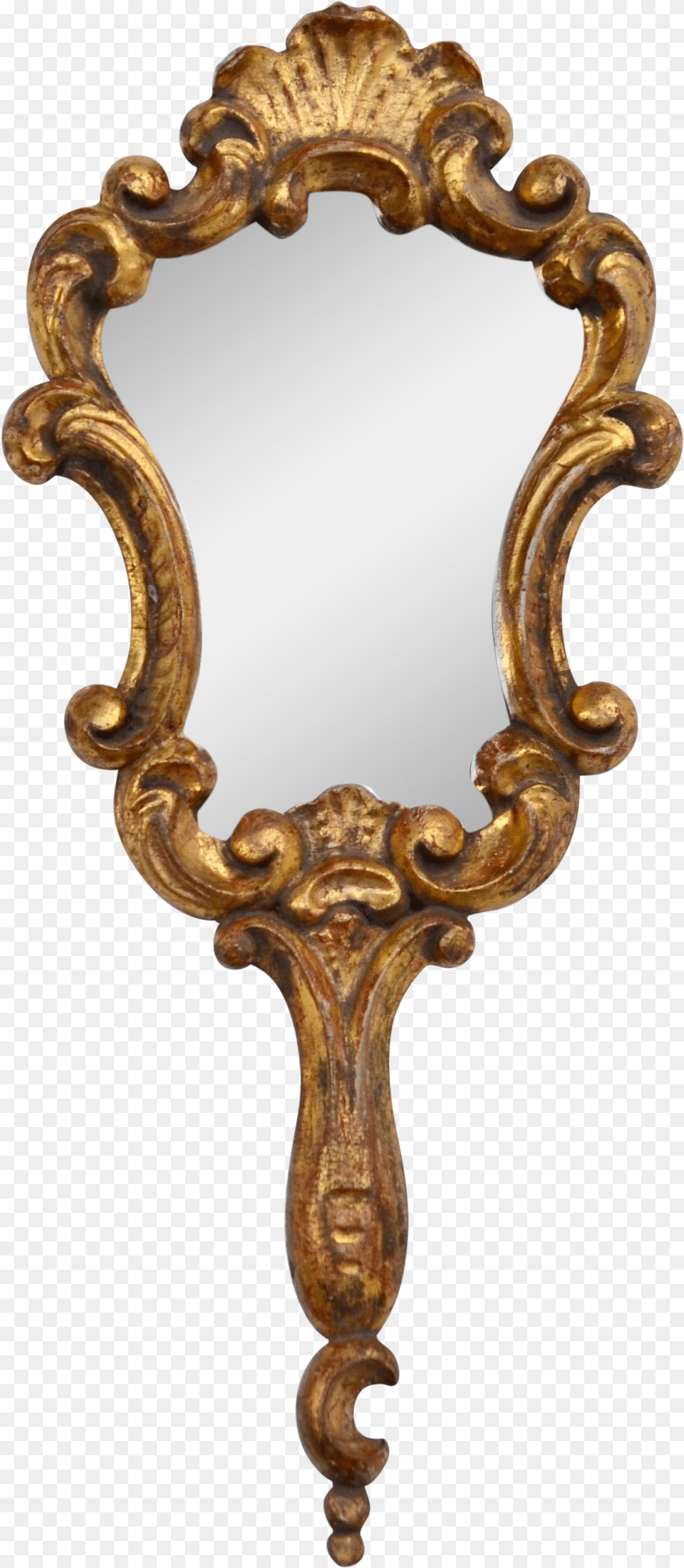Antique Italian Gold Gold Antique Hand Mirror, Bronze Png