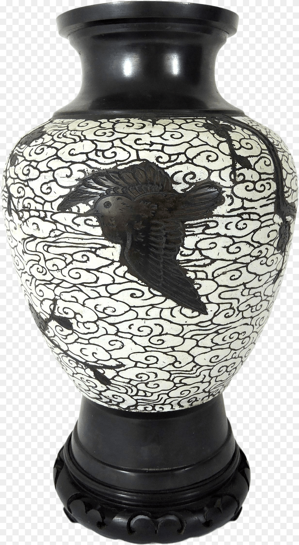 Antique Japanese Meiji Period Brown Bird And White Clouds Enamel Bronze Vase Vase, Jar, Pottery, Urn, Art Png Image