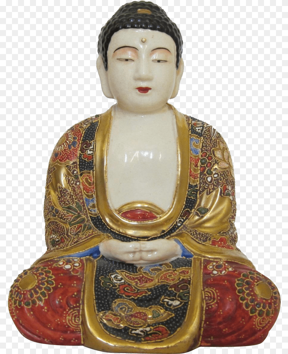 Antique Kinkozan Moriage Satsuma Japanese Meditating Gautama Buddha, Art, Person, Prayer, Face Free Png