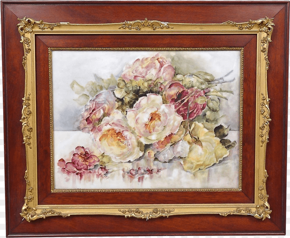 Antique Limoges 19th Century Tv Limoges Marked Framed, Art, Painting, Flower, Plant Png Image