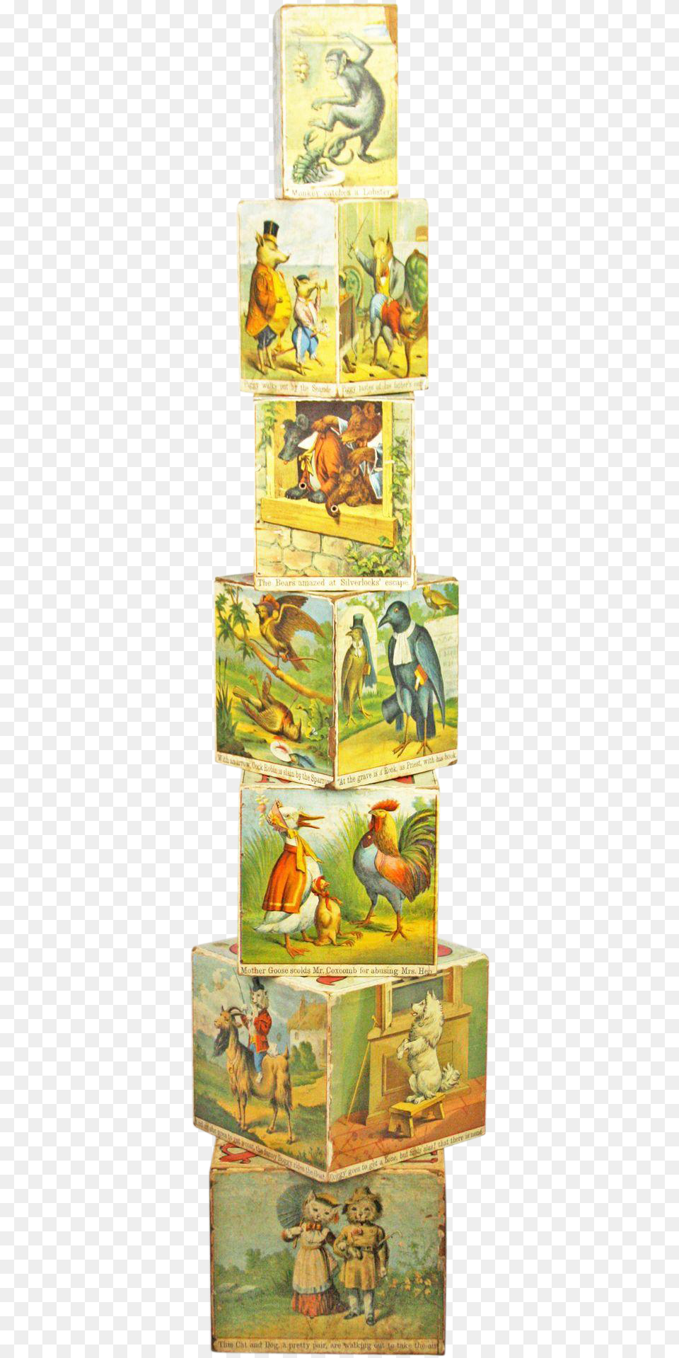 Antique Mcloughlin Bros Abc And Picture Nesting Blocks Wooden Block, Art, Painting, Fowl, Animal Free Transparent Png