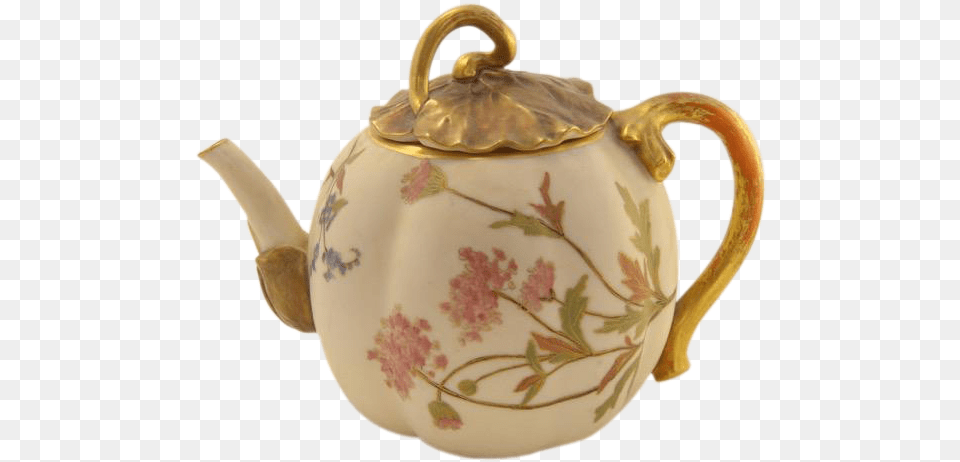 Antique Royal Worcester Blush And Gold Teapot Decorated Worcester, Cookware, Pot, Pottery, Art Png Image