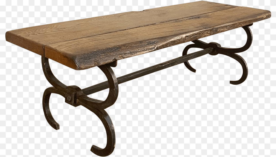 Antique Rustic Wrought Iron And Wood Plank Coffee Table Coffee Table, Bench, Coffee Table, Furniture, Sword Png