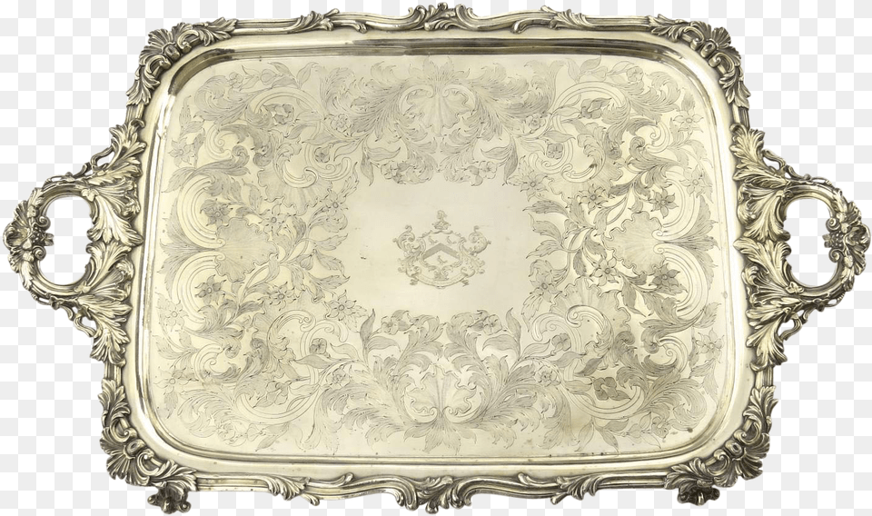 Antique Silver Plate Serving Tray With Armorial Crest Platter Free Png Download