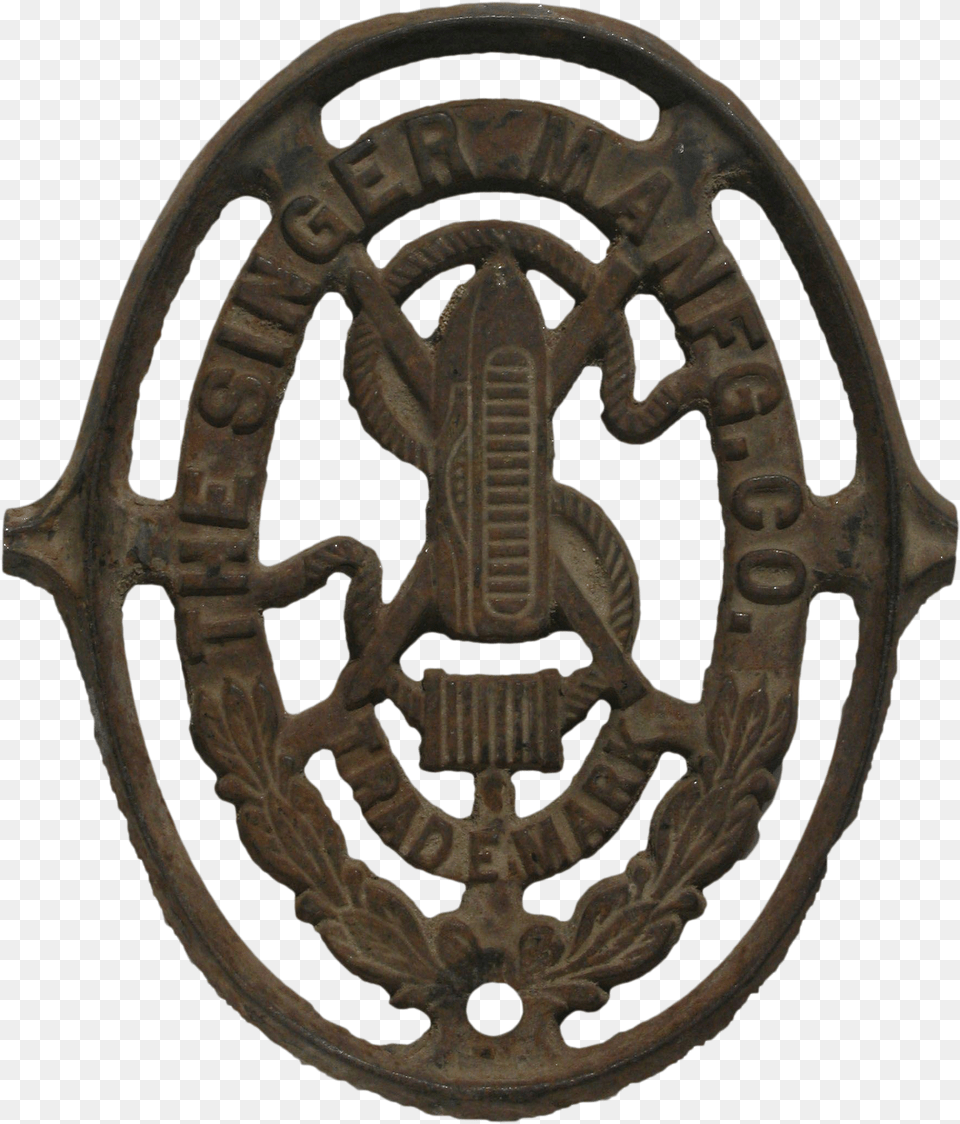 Antique Singer Sewing Cast Iron Logo Singer Manufacturing Company Console, Badge, Symbol, Machine, Wheel Png