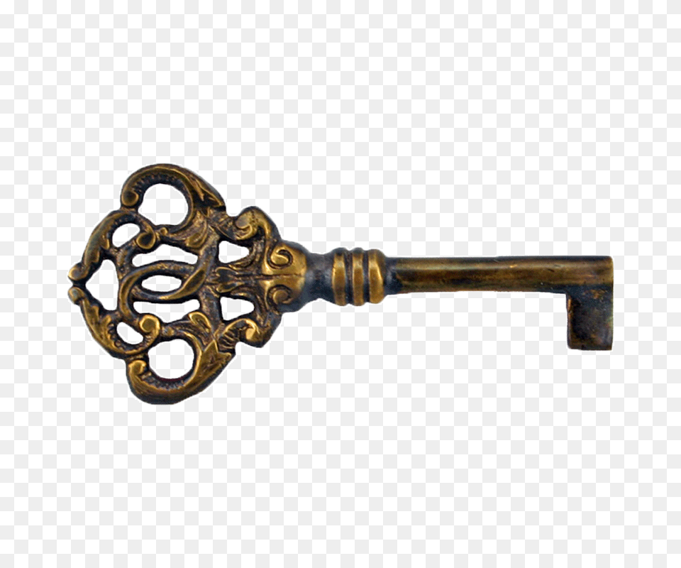 Antique Solid Brass Reproduction Barrel Skeleton Key, Smoke Pipe Free Png