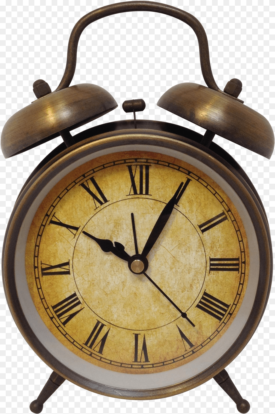 Antique Style Brushed Brass Old Alarm Clock Png Image