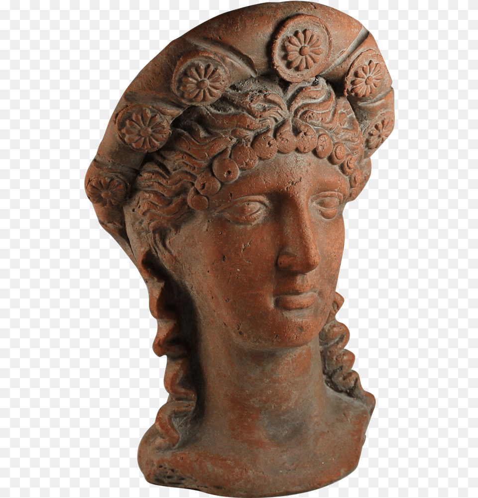 Antique Terra Cotta Roman Lady Head Sculpture With Bronze Sculpture, Adult, Man, Male, Figurine Png