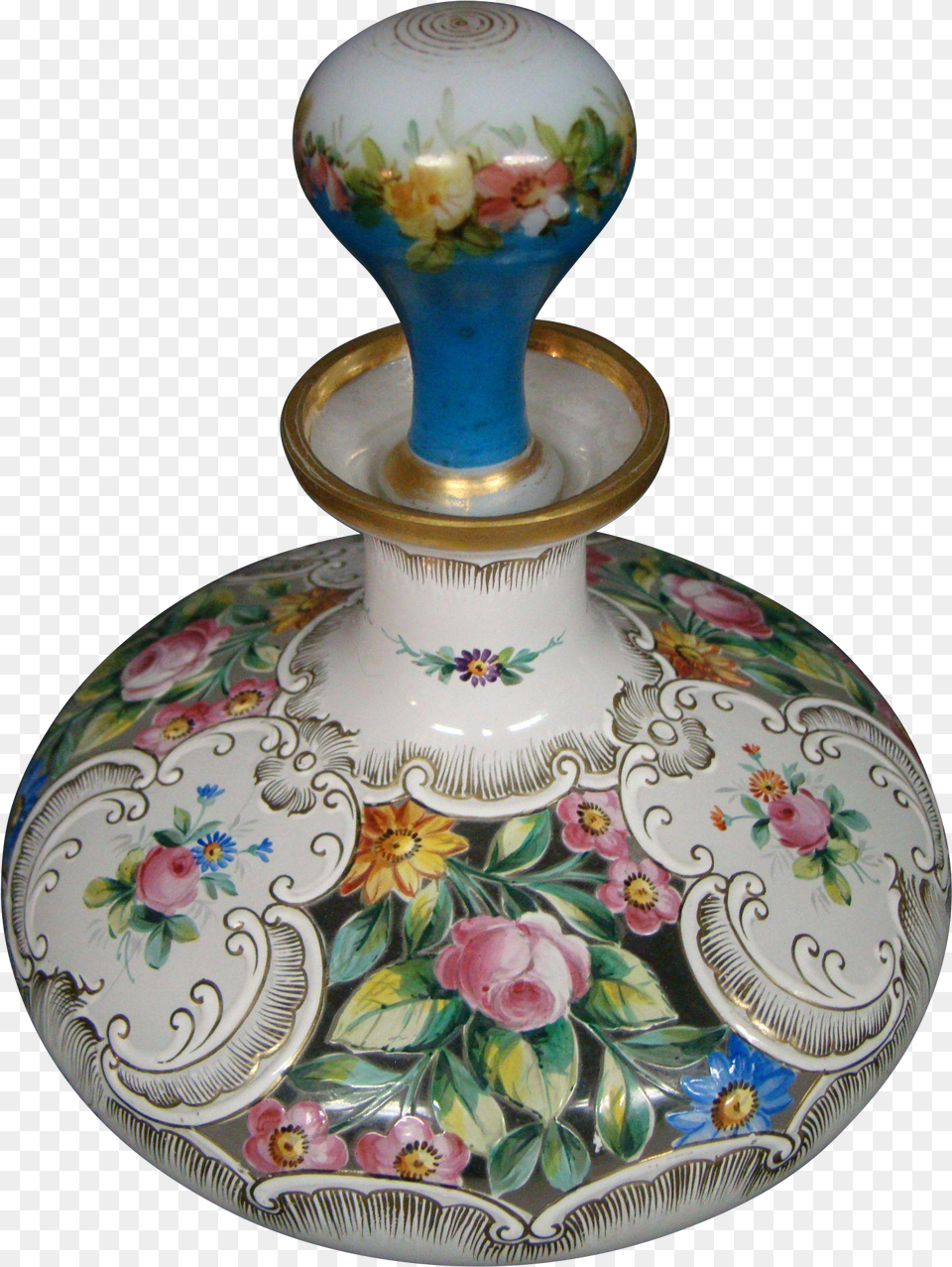Antique Thickly Enameled Floral Roses Glass Perfume Porcelain, Art, Pottery, Plate, Flower Png