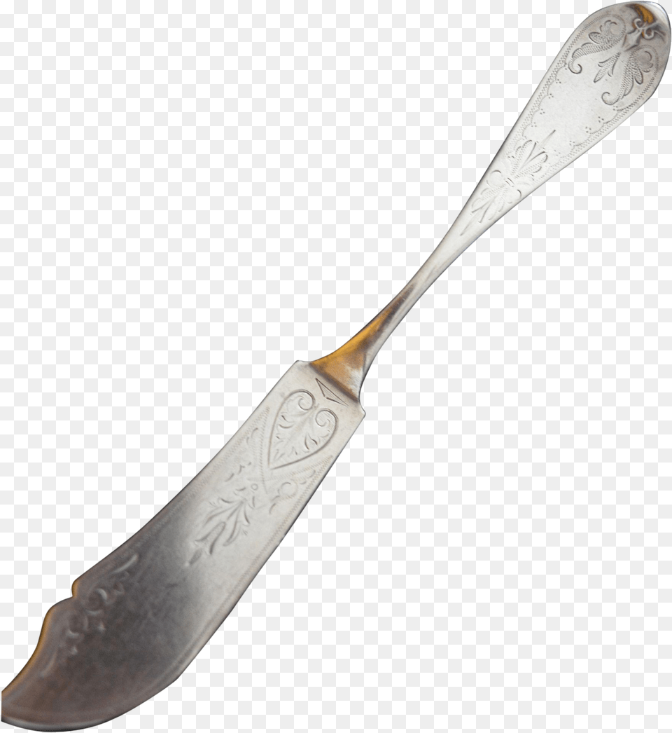 Antique Tip Engraved Sterling Silver Master Butter Knife, Cutlery, Spoon, Blade, Dagger Free Png