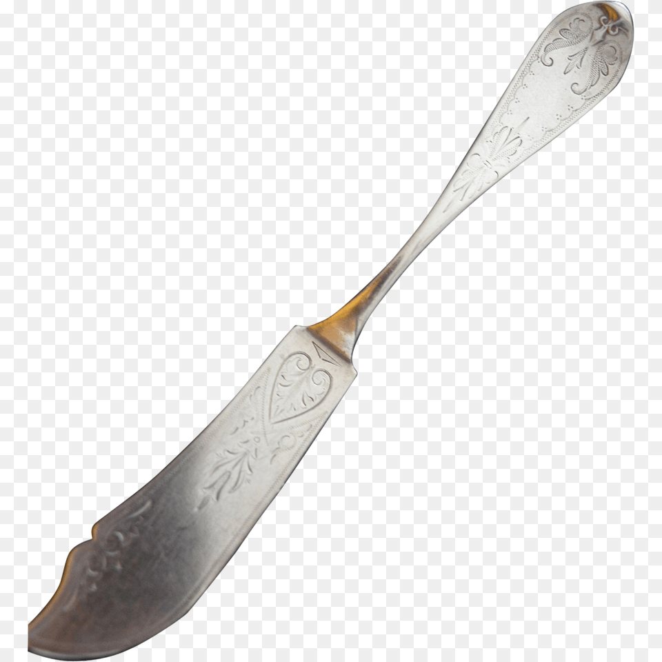 Antique Tip Engraved Sterling Silver Master Butter Knife, Cutlery, Spoon, Blade, Dagger Png Image