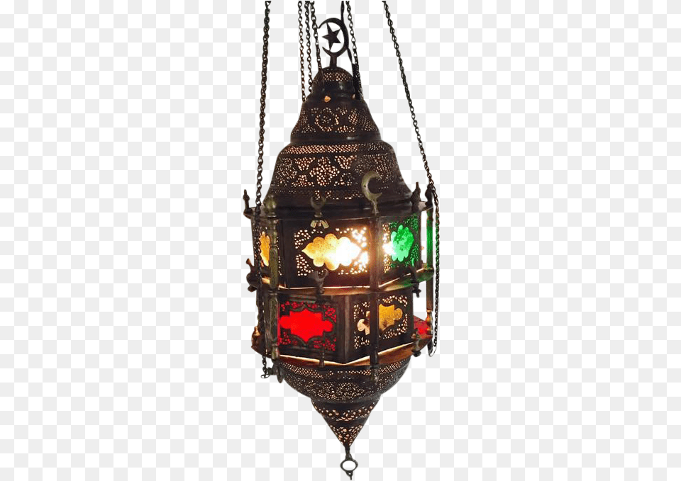 Antique Turkish Pierced Brass Turkish Lamp, Chandelier, Lantern Png Image