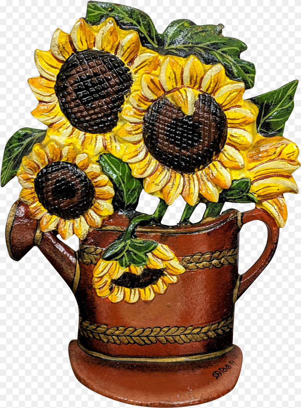 Antique Victorian Cast Iron Flower Pot Doorstop With Sunflowers Sunflower Free Png Download