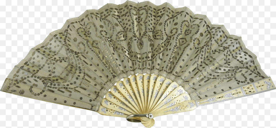 Antique Victorian Hand Fan Tulle And Sequins Hand Fan Victorian, Animal, Clam, Food, Invertebrate Png Image