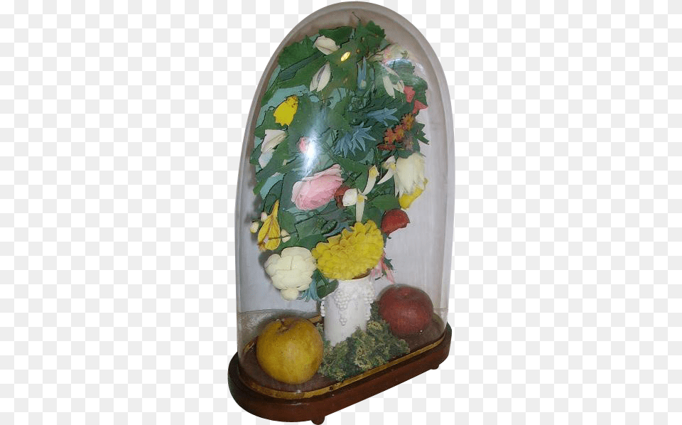 Antique Victorian Oval Glass Dome French Wax Flowers Flowerpot, Produce, Plant, Food, Fruit Free Png Download