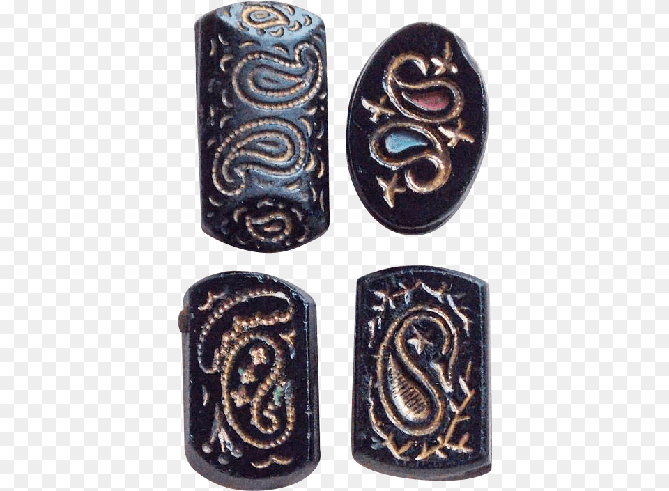 Antique Victorian Paisley Black Glass Buttons Bead, Cuff Free Png