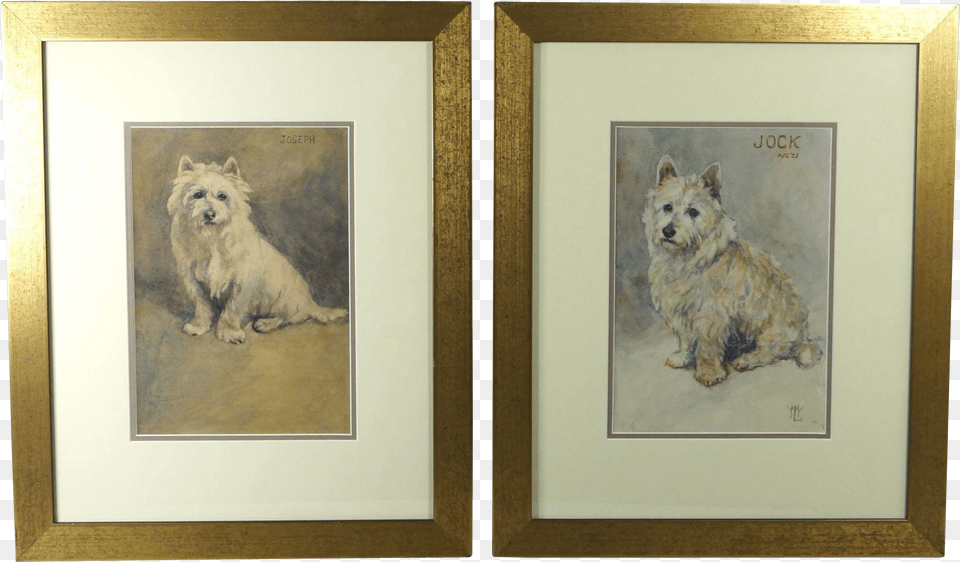 Antique Watercolor Pair Of West Highland Terrier Dog Picture Frame, Art, Painting, Animal, Canine Free Transparent Png