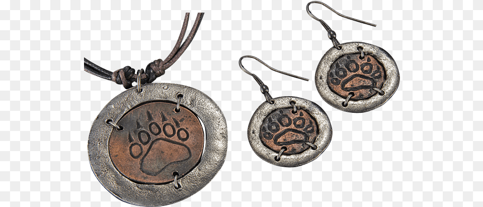 Antiqued Bear Claw Jewelry Set Locket, Accessories, Earring, Pendant Png Image
