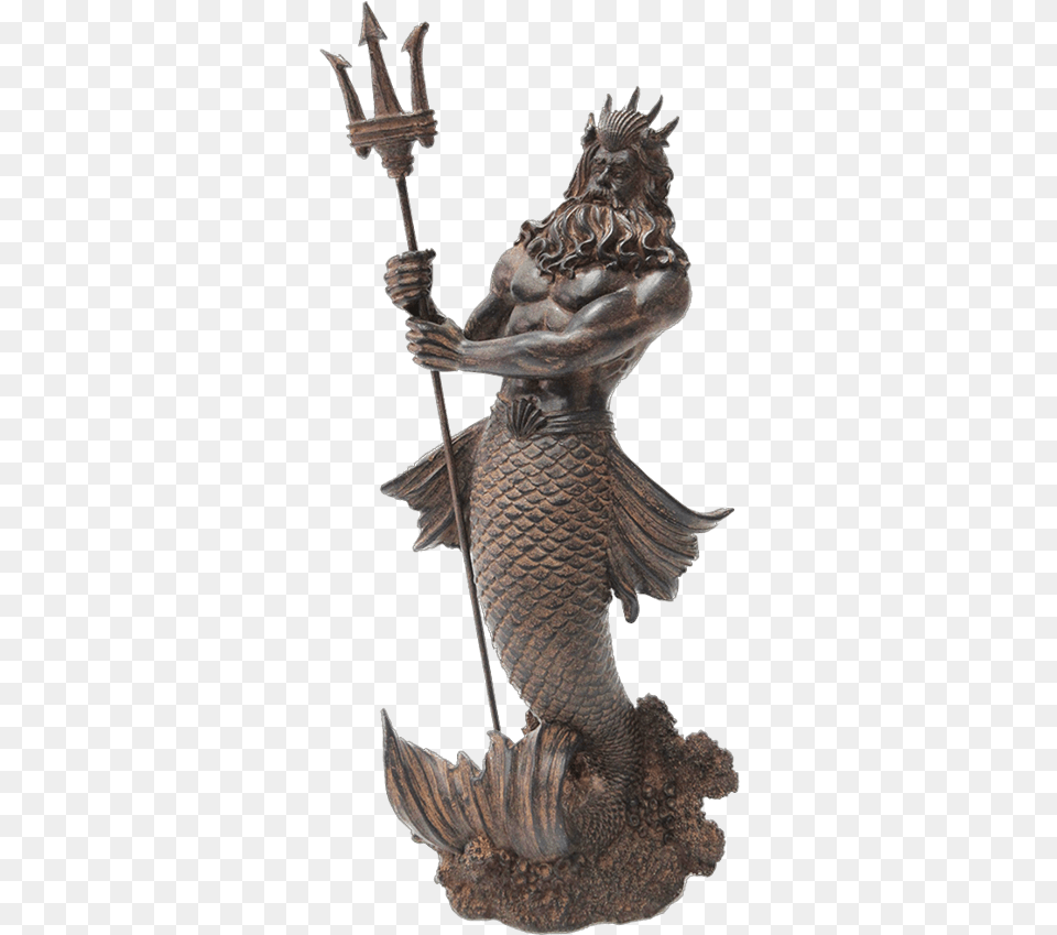 Antiqued Poseidon Statue Poseidon Statue, Person, Bronze, Weapon, Blade Png Image